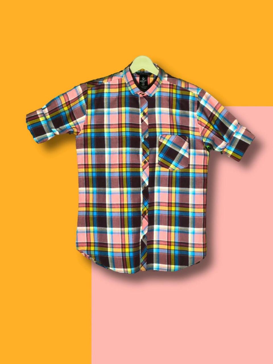 Men’s Premium Cotton Checks Shirt | Teal & Beige Checks