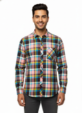Men’s Premium Cotton Checks Shirt | Teal & Beige Checks