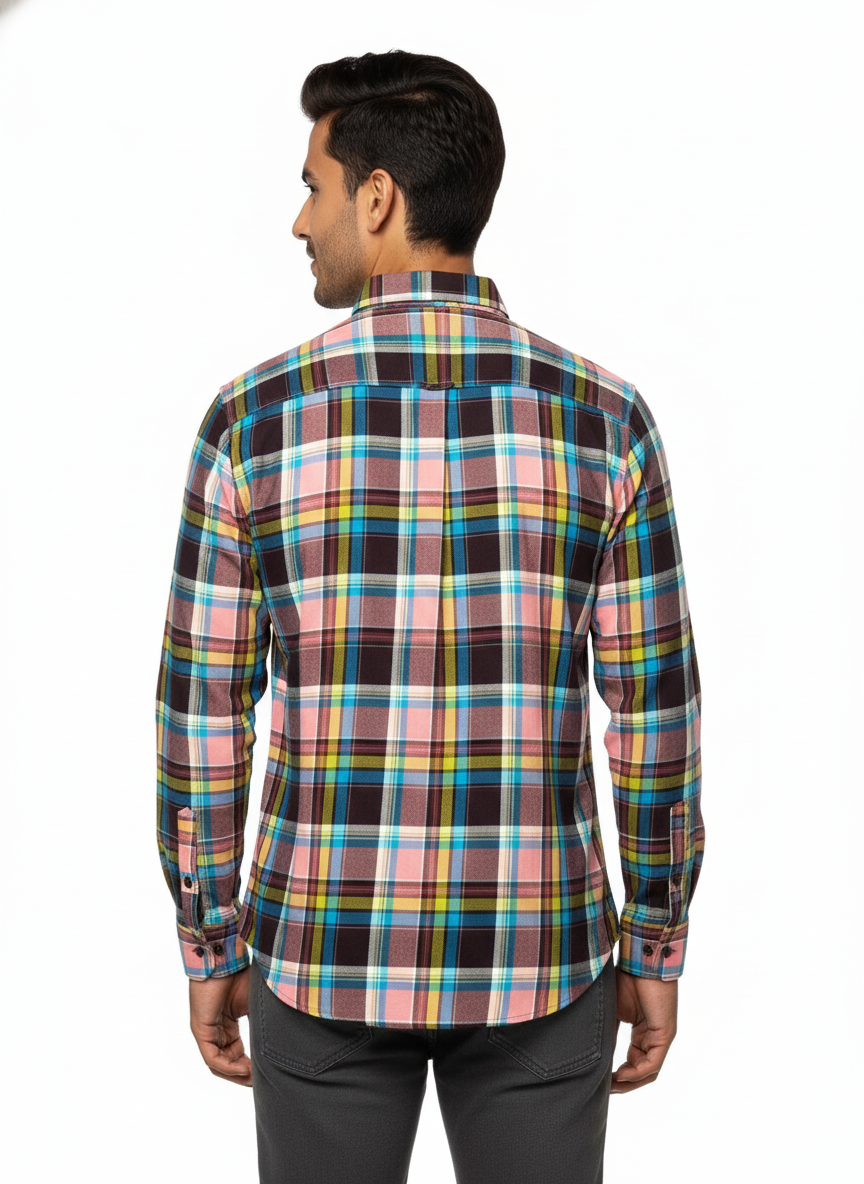 Men’s Premium Cotton Checks Shirt | Teal & Beige Checks