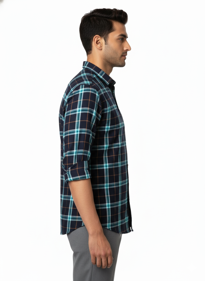 Men’s Premium Cotton Checks Shirt | Teal & Beige Checks (Copy) (Copy) (Copy) (Copy)