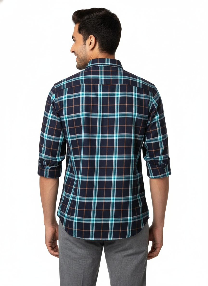 Men’s Premium Cotton Checks Shirt | Teal & Beige Checks (Copy) (Copy) (Copy) (Copy)