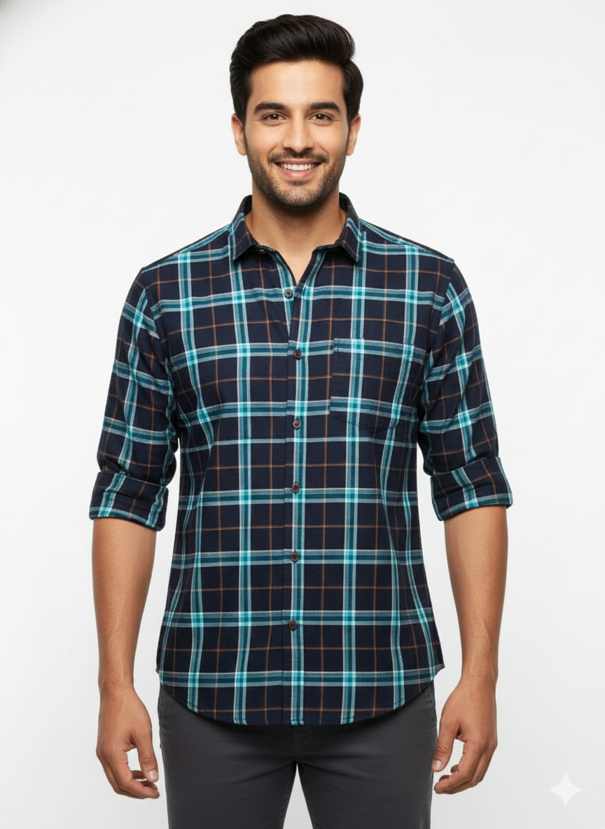 Men’s Premium Cotton Checks Shirt | Teal & Beige Checks (Copy) (Copy) (Copy) (Copy)
