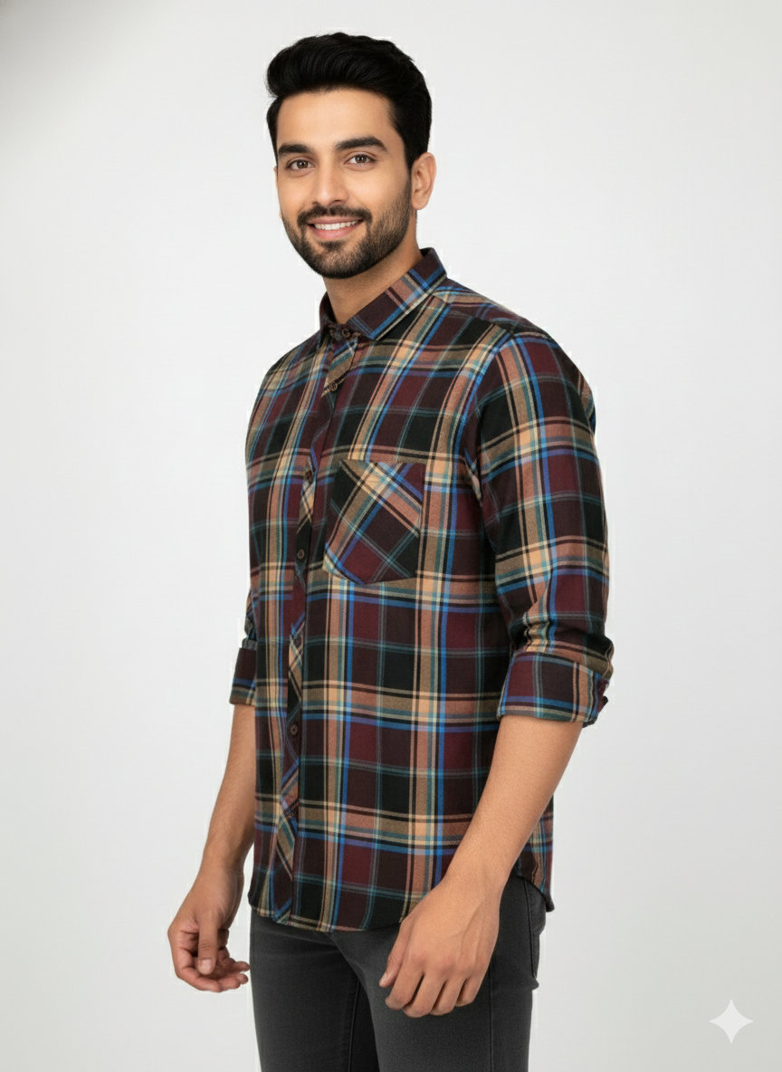 Men’s Premium Cotton Checks Shirt | Teal & Beige Checks (Copy) (Copy) (Copy)