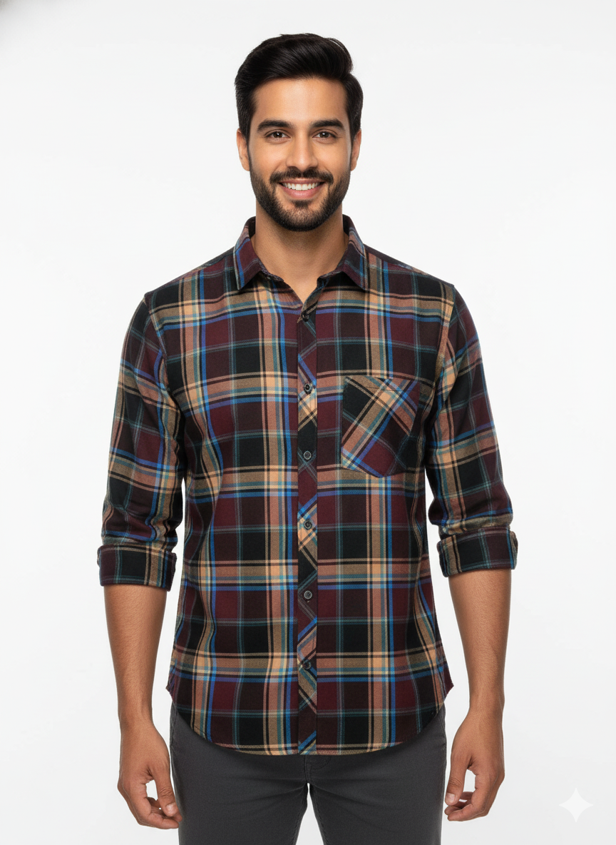 Men’s Premium Cotton Checks Shirt | Teal & Beige Checks (Copy) (Copy) (Copy)