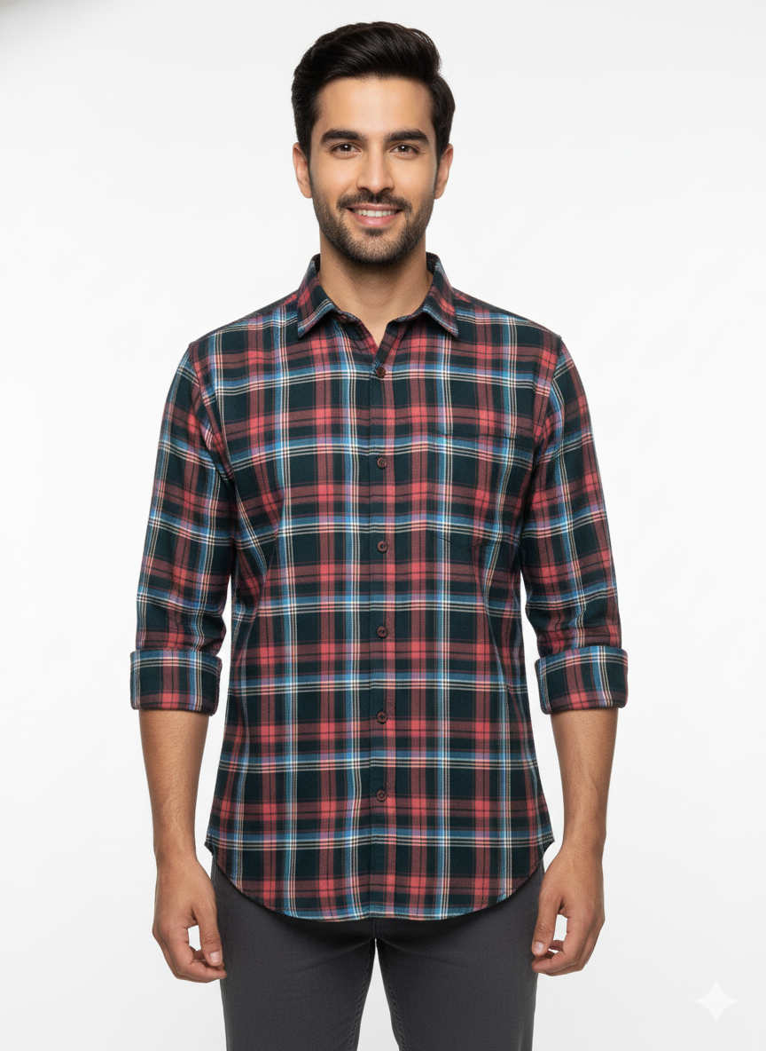 Men’s Premium Cotton Checks Shirt | Teal & Beige Checks (Copy) (Copy)