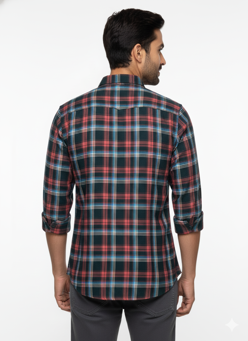 Men’s Premium Cotton Checks Shirt | Teal & Beige Checks (Copy) (Copy)
