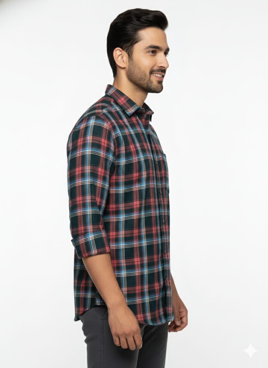 Men’s Premium Cotton Checks Shirt | Teal & Beige Checks (Copy) (Copy)