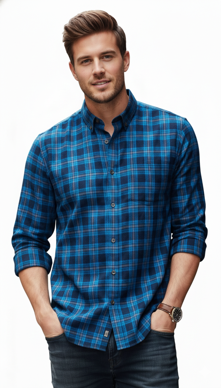 Big Size Blue Checks Shirt B272