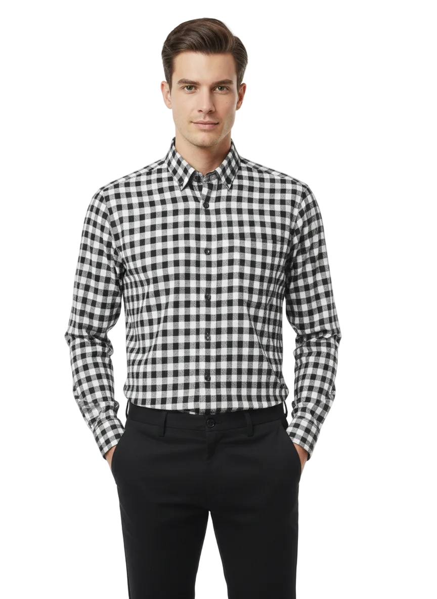 Classic White and Black Checks Shirt H193