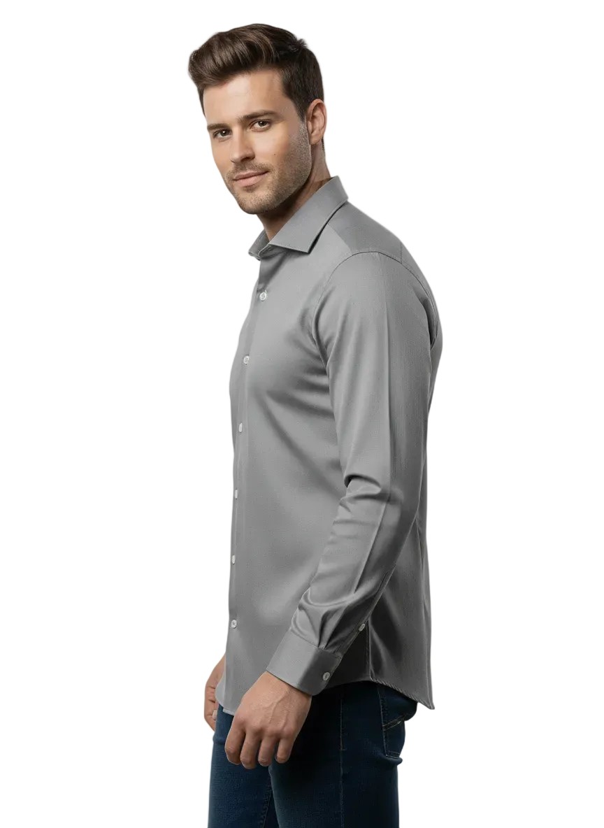 Grey Fine Cotton Shirt - F173