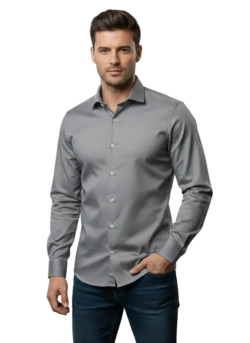 Grey Fine Cotton Shirt - F173