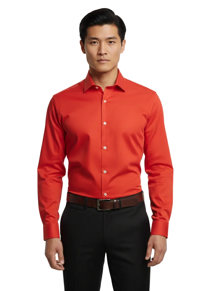 Tangerine Red Fine Cotton Shirt - F160