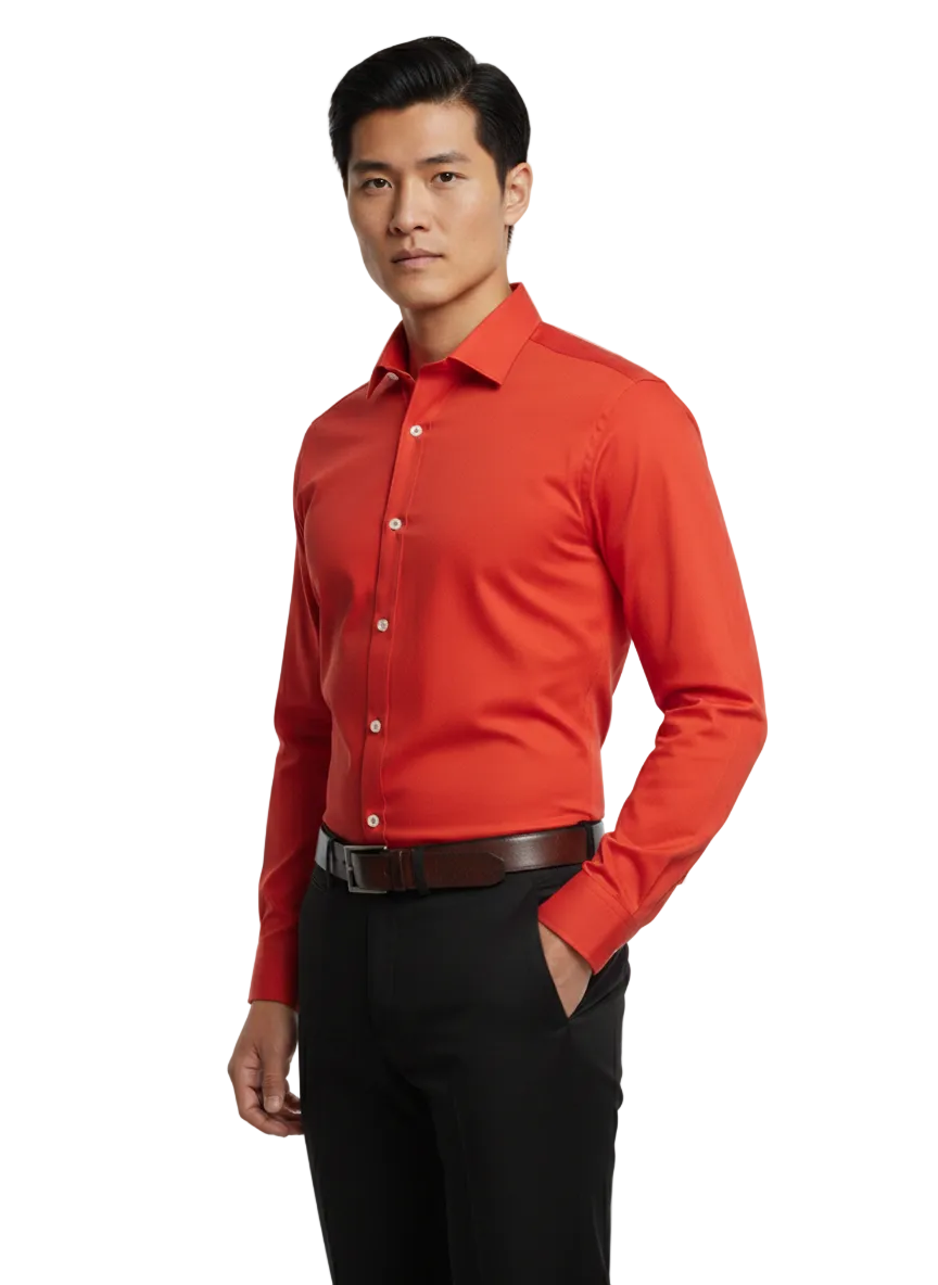 Tangerine Red Fine Cotton Shirt - F160