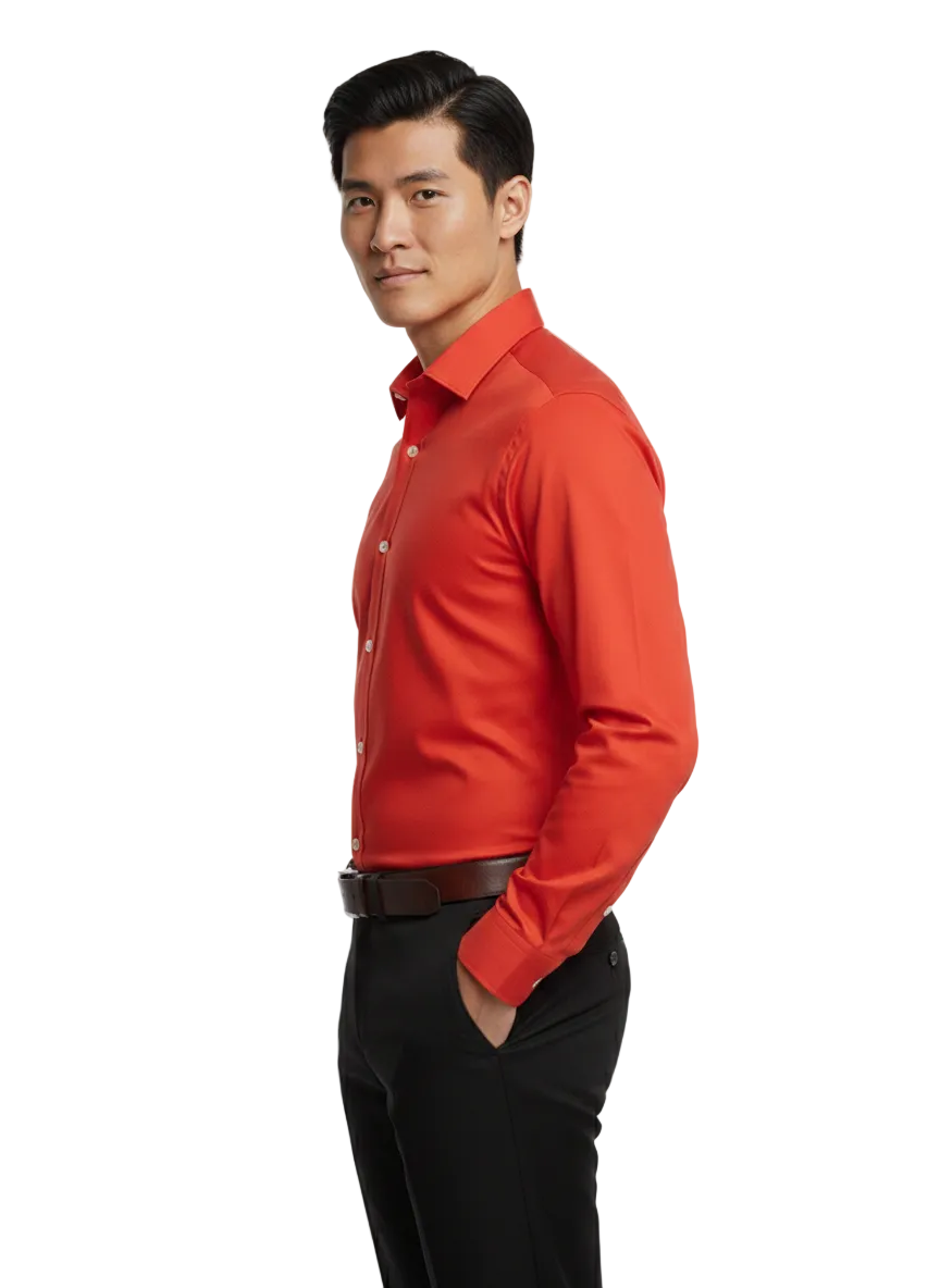 Tangerine Red Fine Cotton Shirt - F160