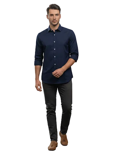 Ink Blue Fine Cotton Shirt - F171