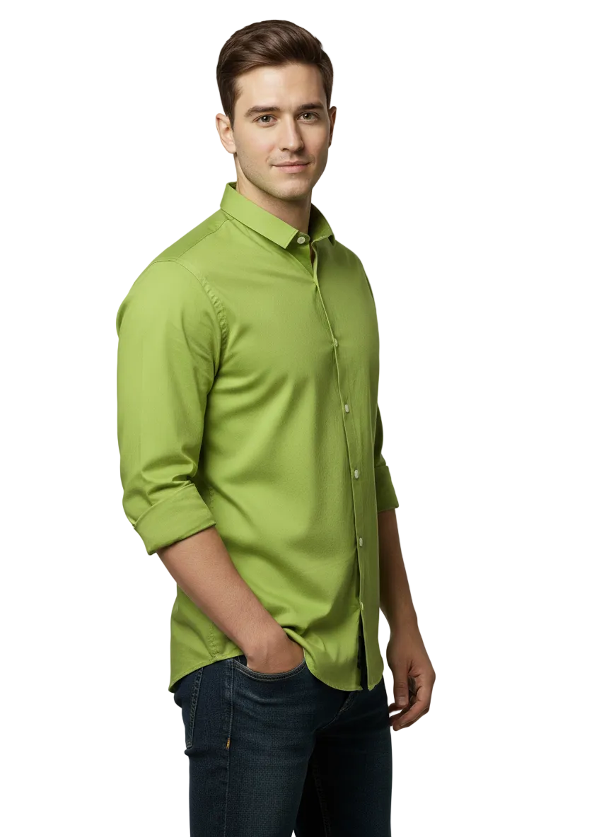 Olive Green Fine Cotton Shirt - F371