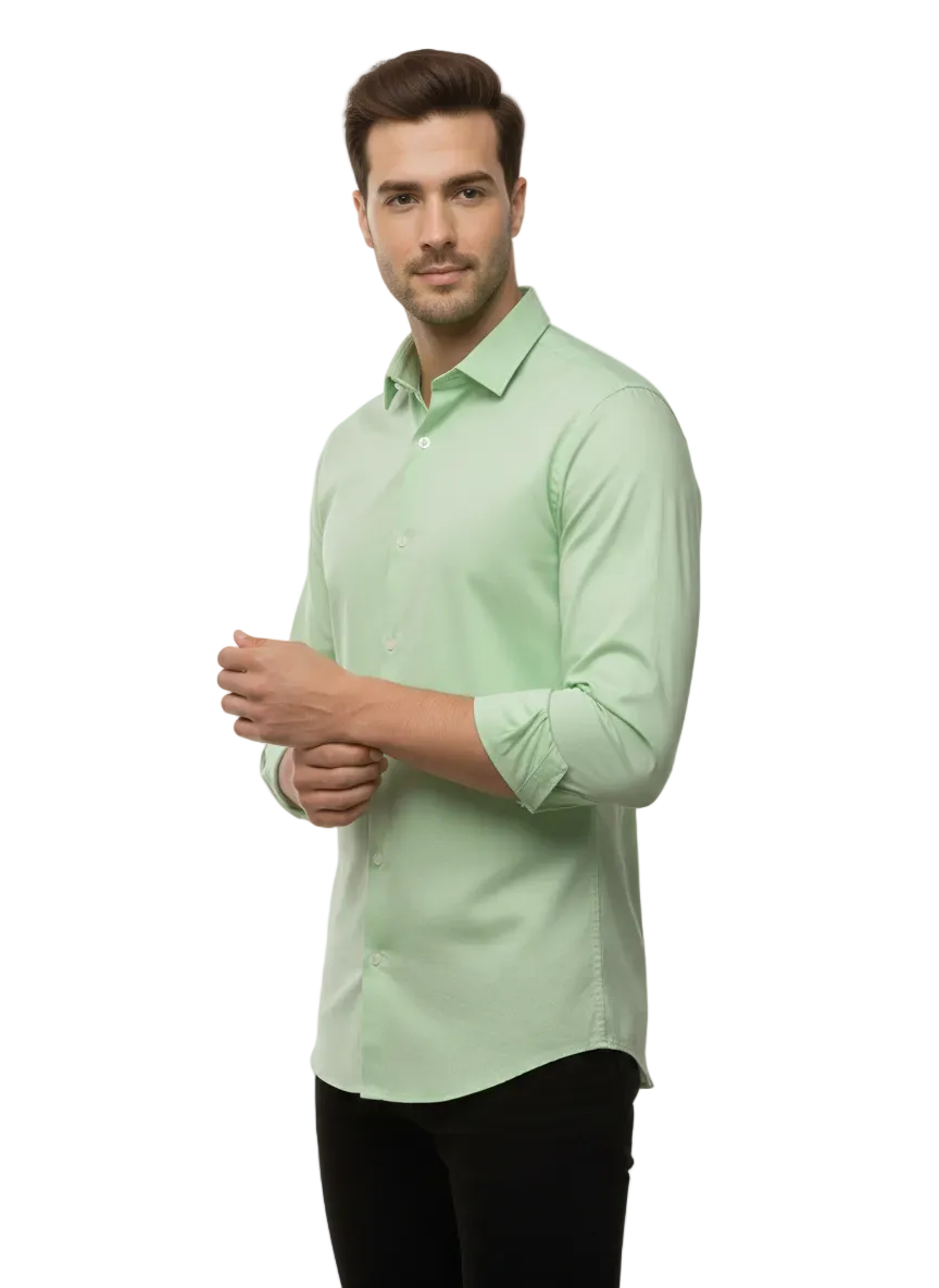 Light Green Fine Cotton Shirt - F169