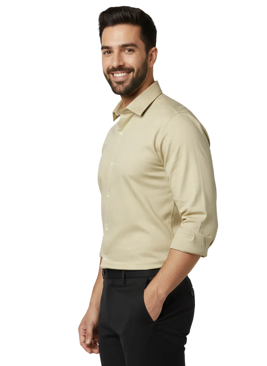 Light Khaki Fine Cotton Shirt - F155