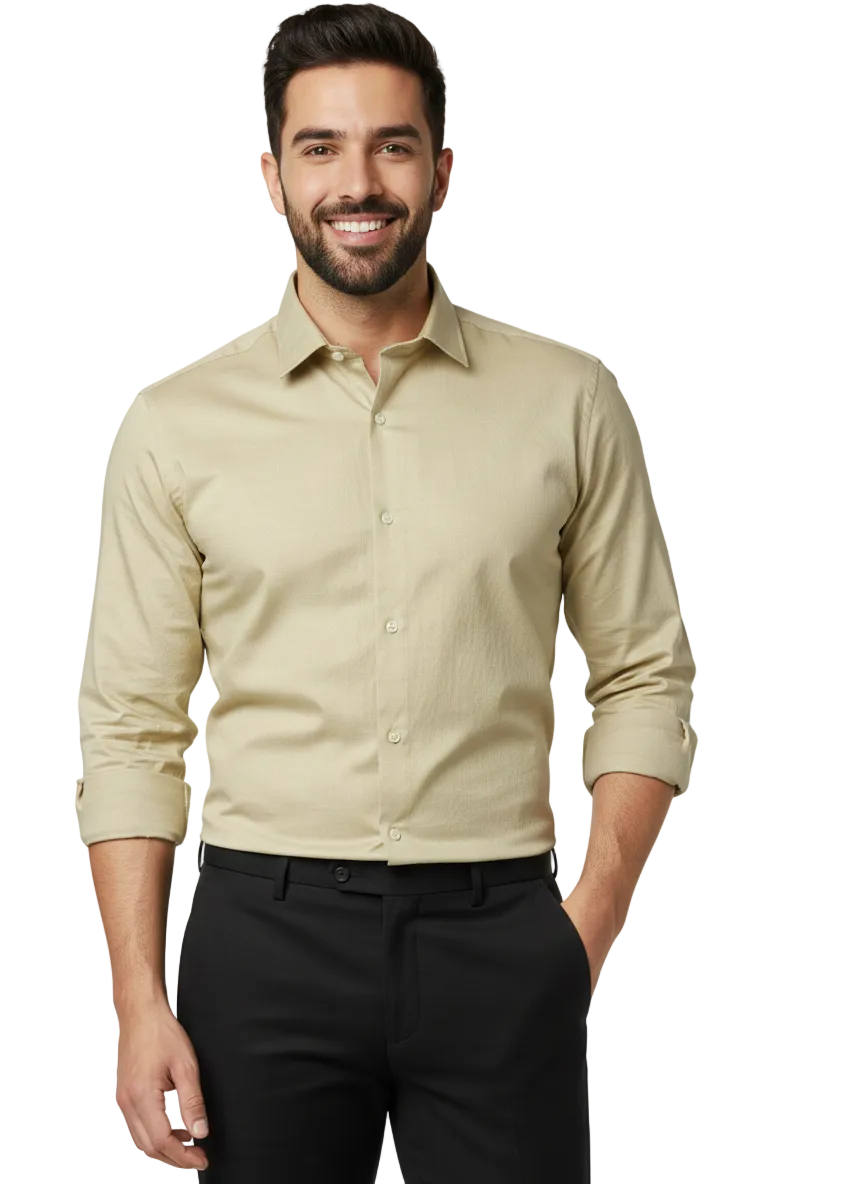 Light Khaki Fine Cotton Shirt - F155