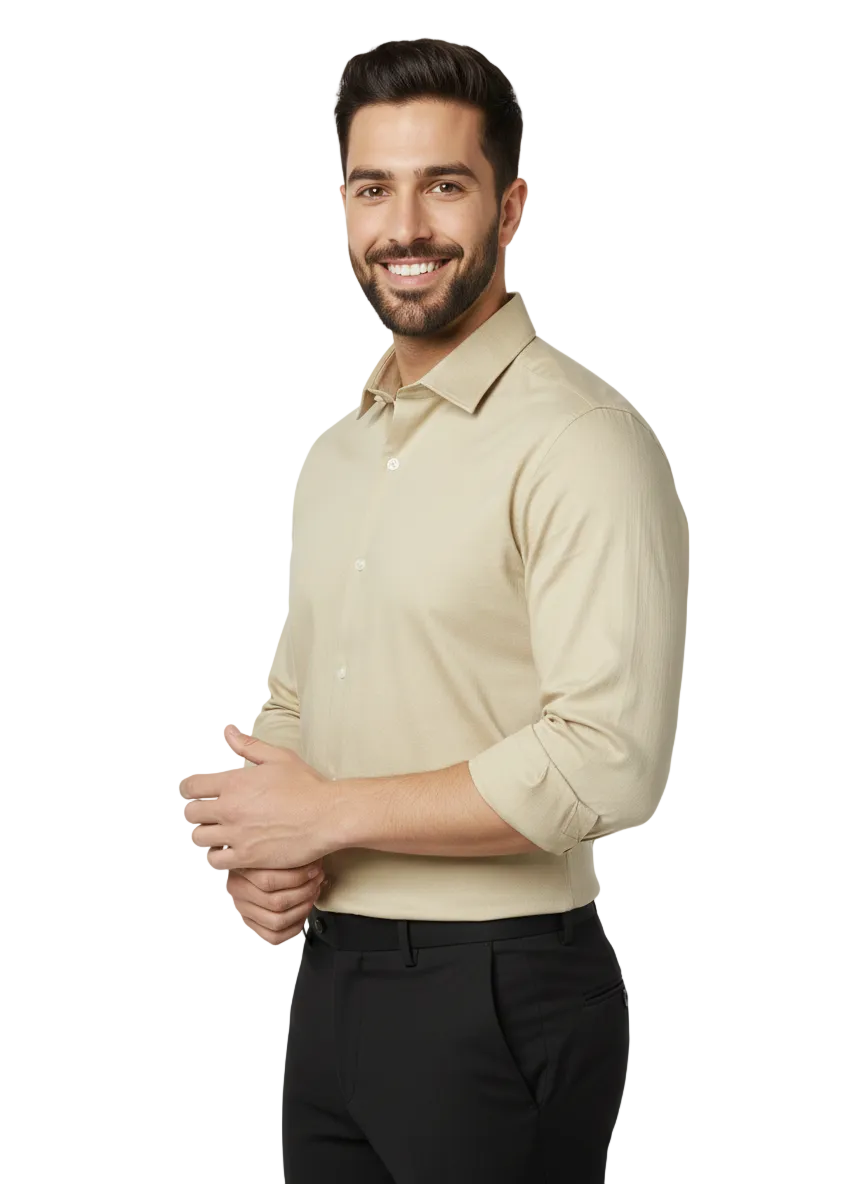 Light Khaki Fine Cotton Shirt - F155