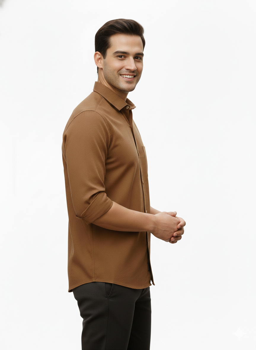 Brown Pure Cotton Shirt - A313