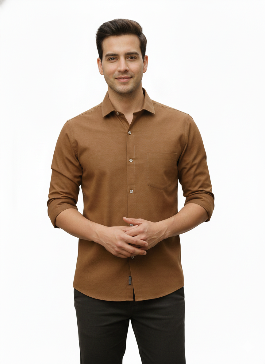 Brown Pure Cotton Shirt - A313