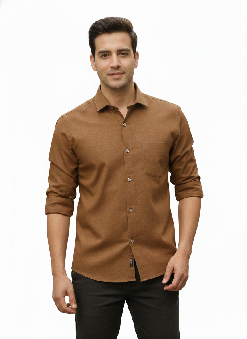Brown Pure Cotton Shirt - A313