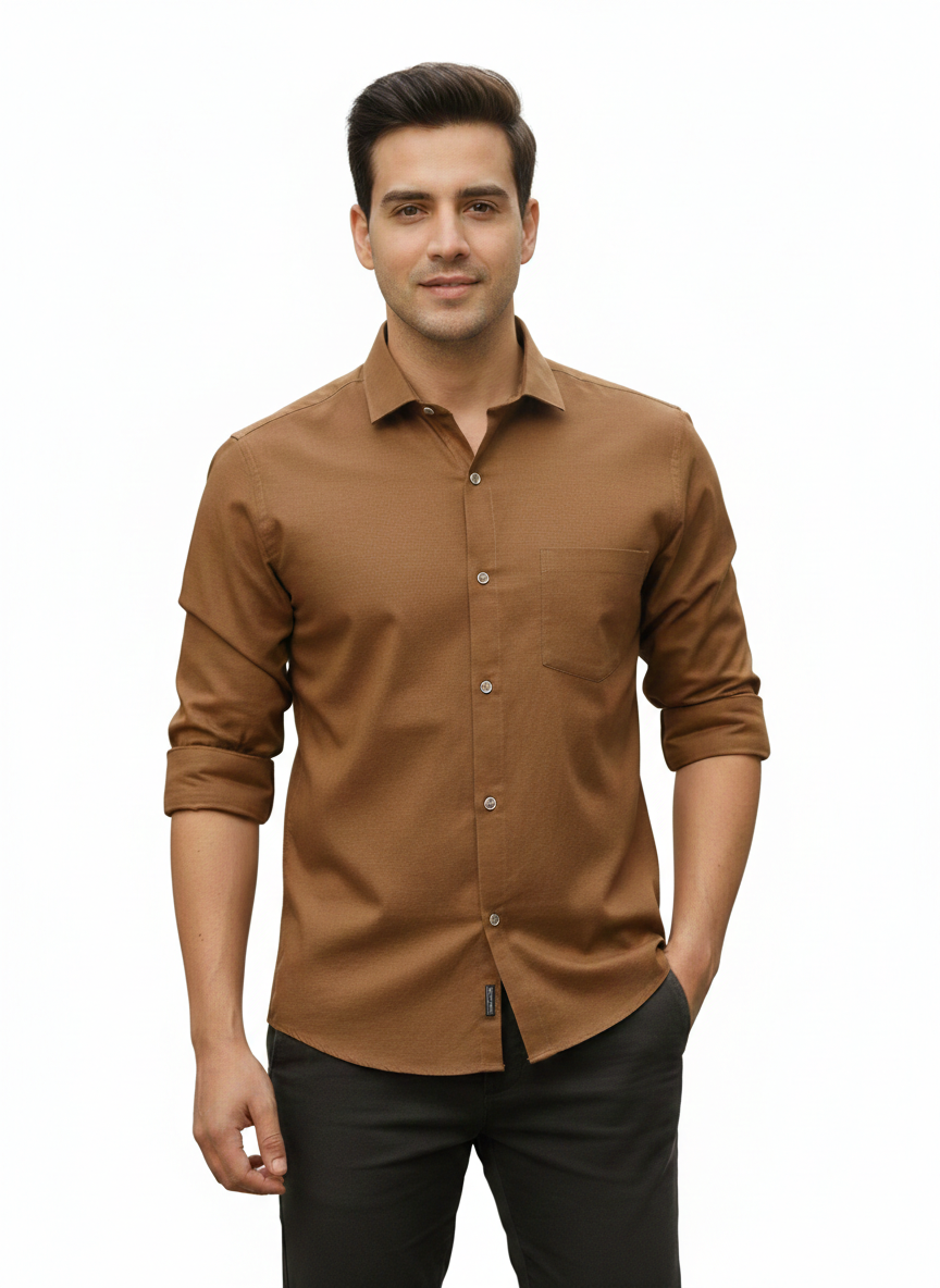 Brown Pure Cotton Shirt - A313