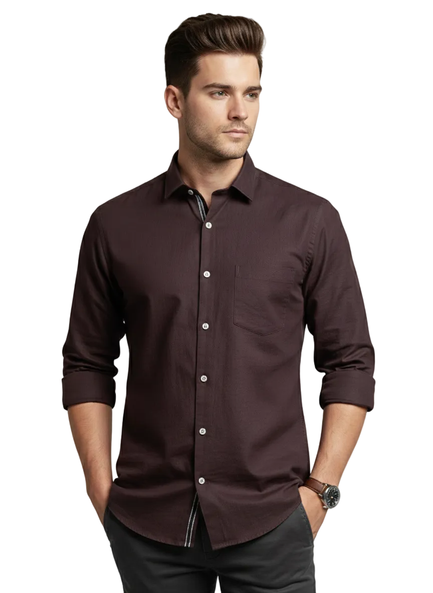 Dark Brown Pure Cotton Shirt- A300