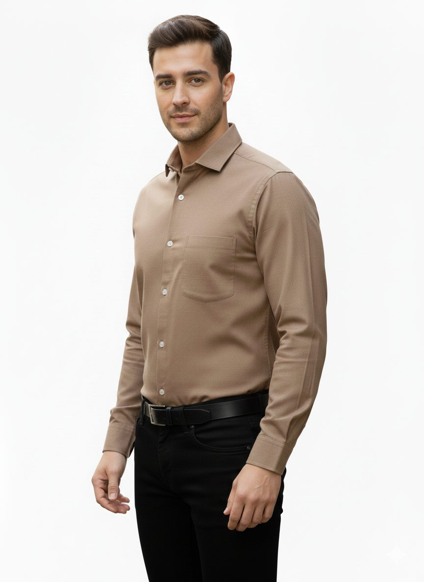 Dark Khaki Pure Cotton Shirt - A299