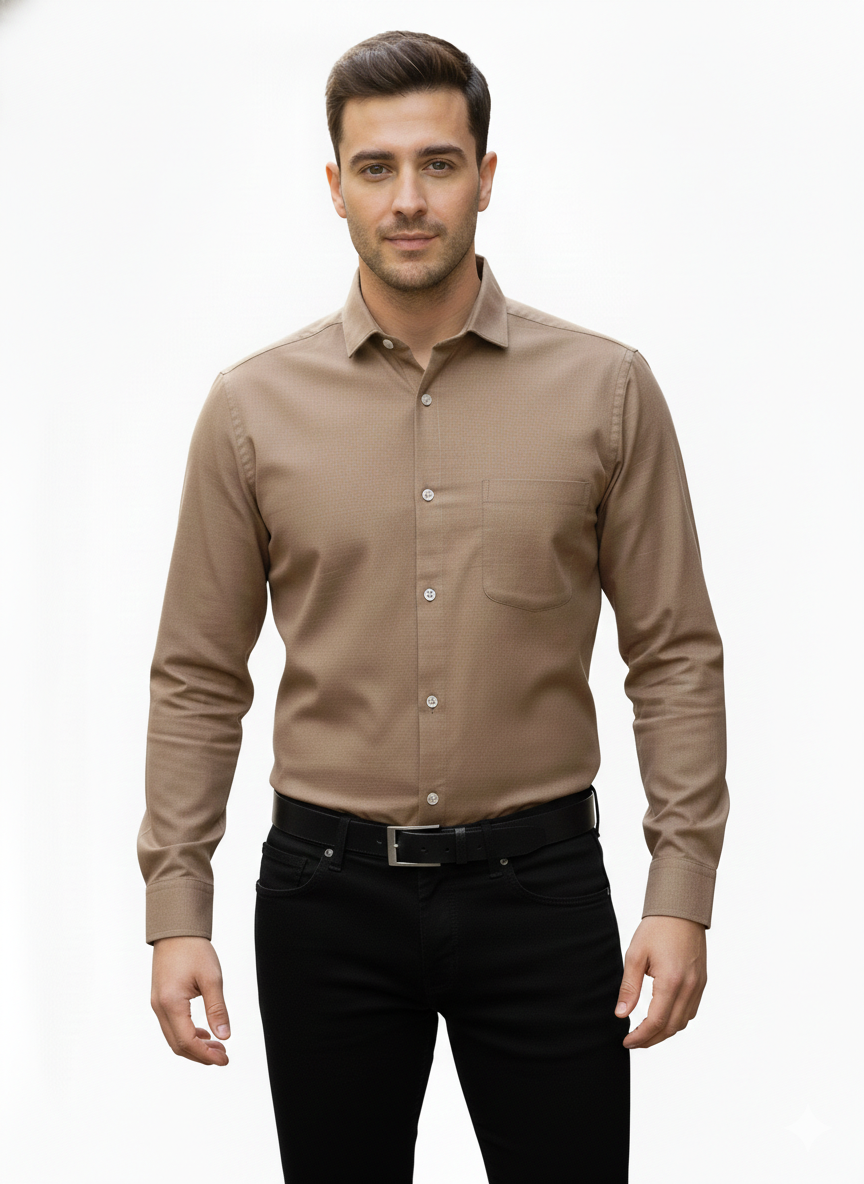 Dark Khaki Pure Cotton Shirt - A299