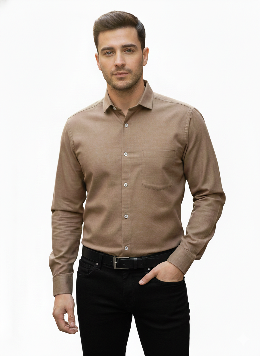 Dark Khaki Pure Cotton Shirt - A299