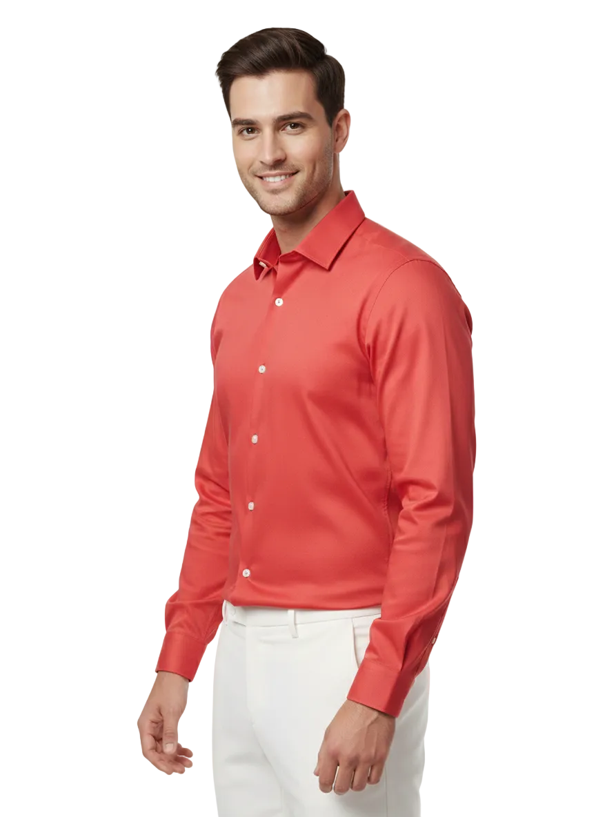 Coral Red Fine Cotton Shirt - F161