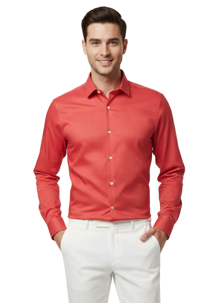 Coral Red Fine Cotton Shirt - F161