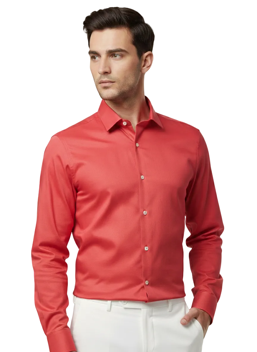 Coral Red Fine Cotton Shirt - F161