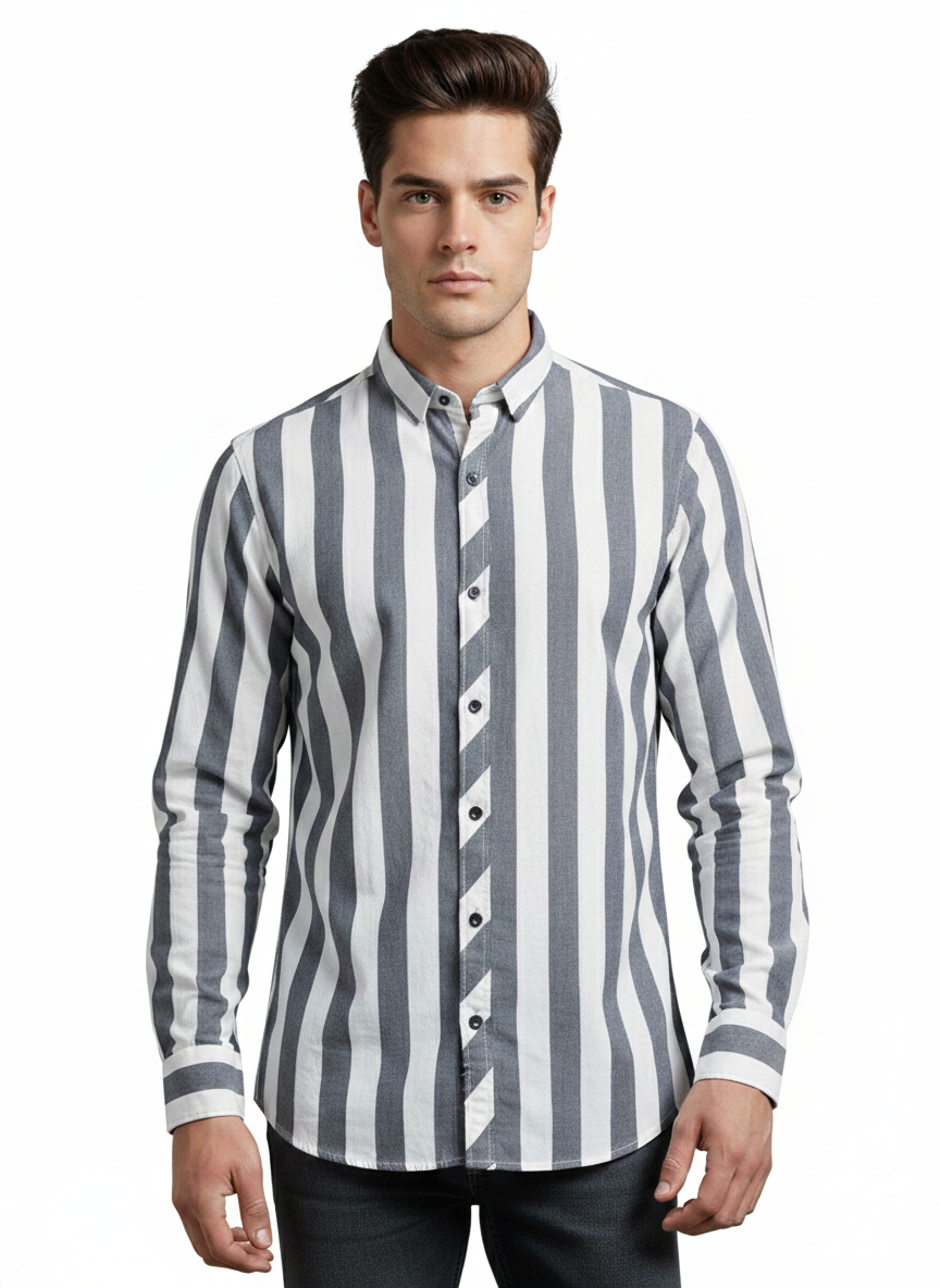 Dark Grey and White Lining Shirt H226