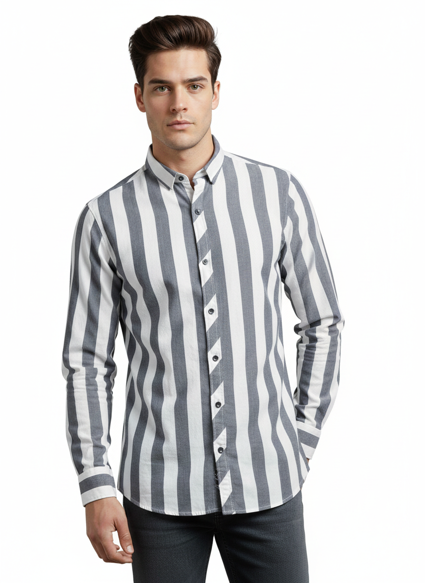 Dark Grey and White Lining Shirt H226