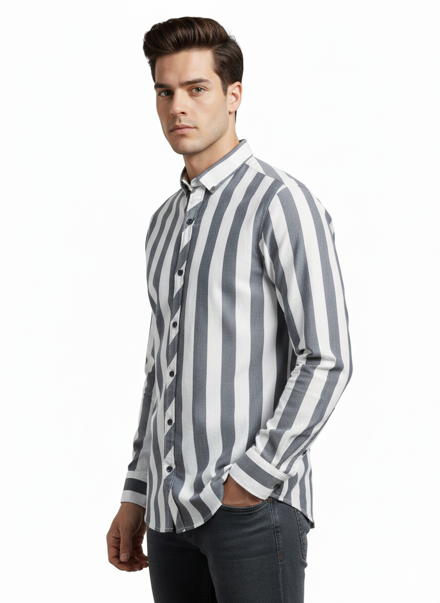 Dark Grey and White Lining Shirt H226