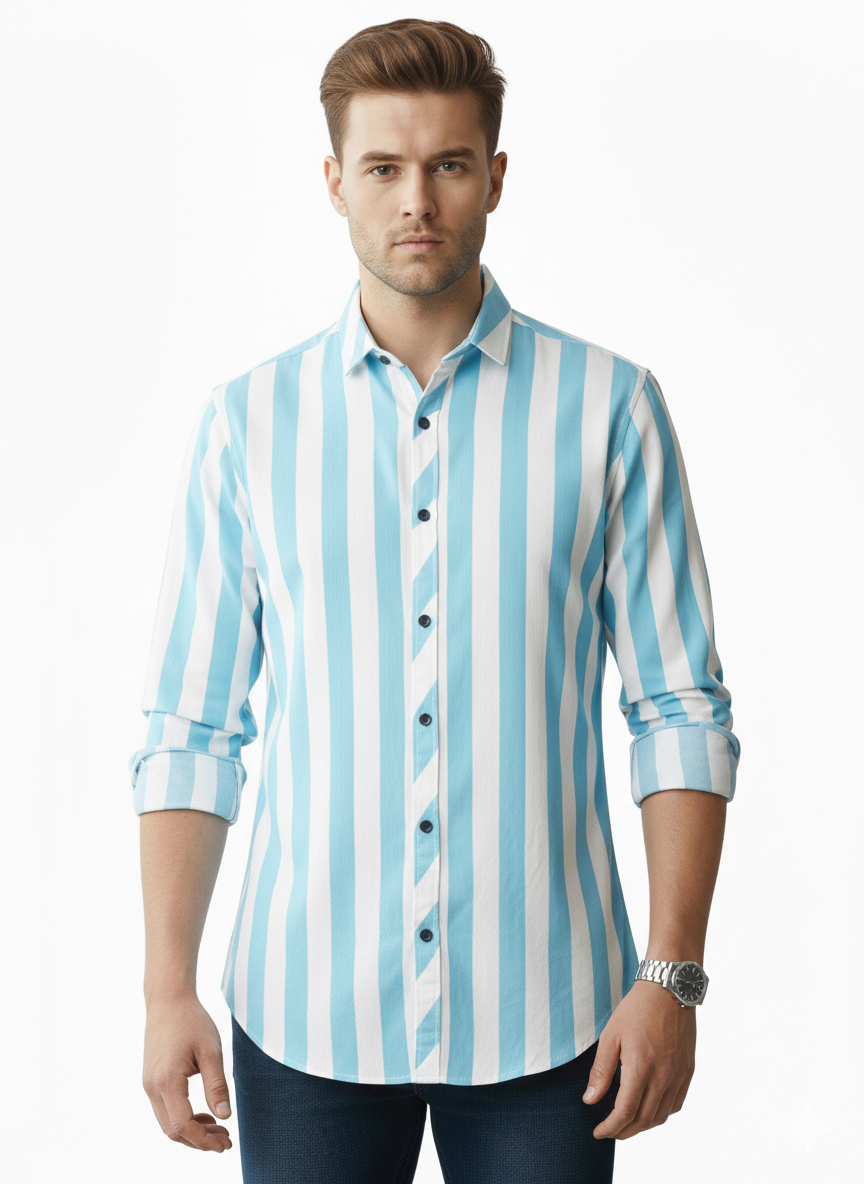 Blue and White Lining Shirt H229
