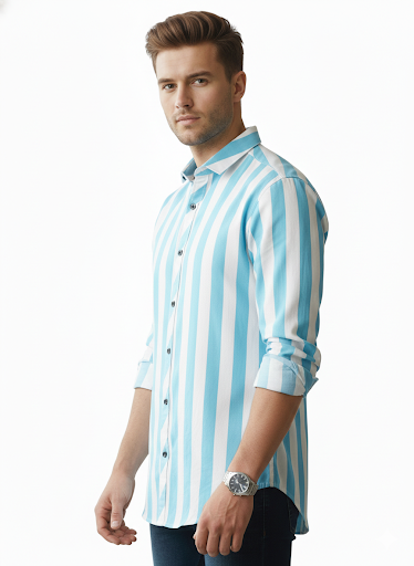 Blue and White Lining Shirt H229