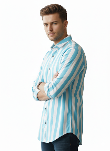 Blue and White Lining Shirt H229