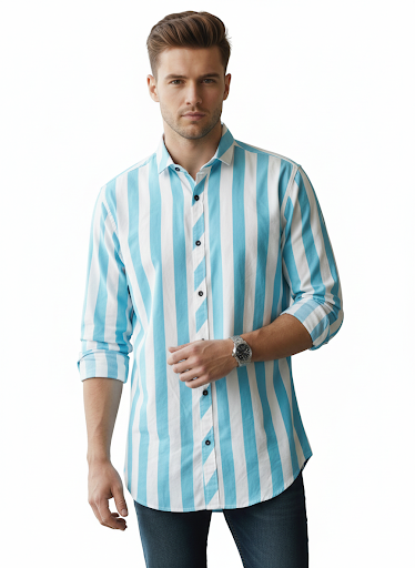 Blue and White Lining Shirt H229