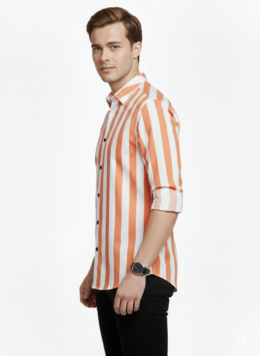 Orange and White Lining Shirt H228