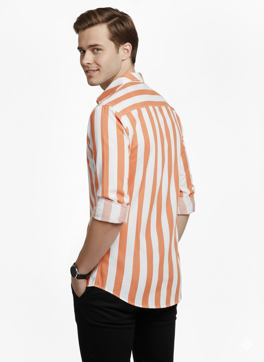 Orange and White Lining Shirt H228