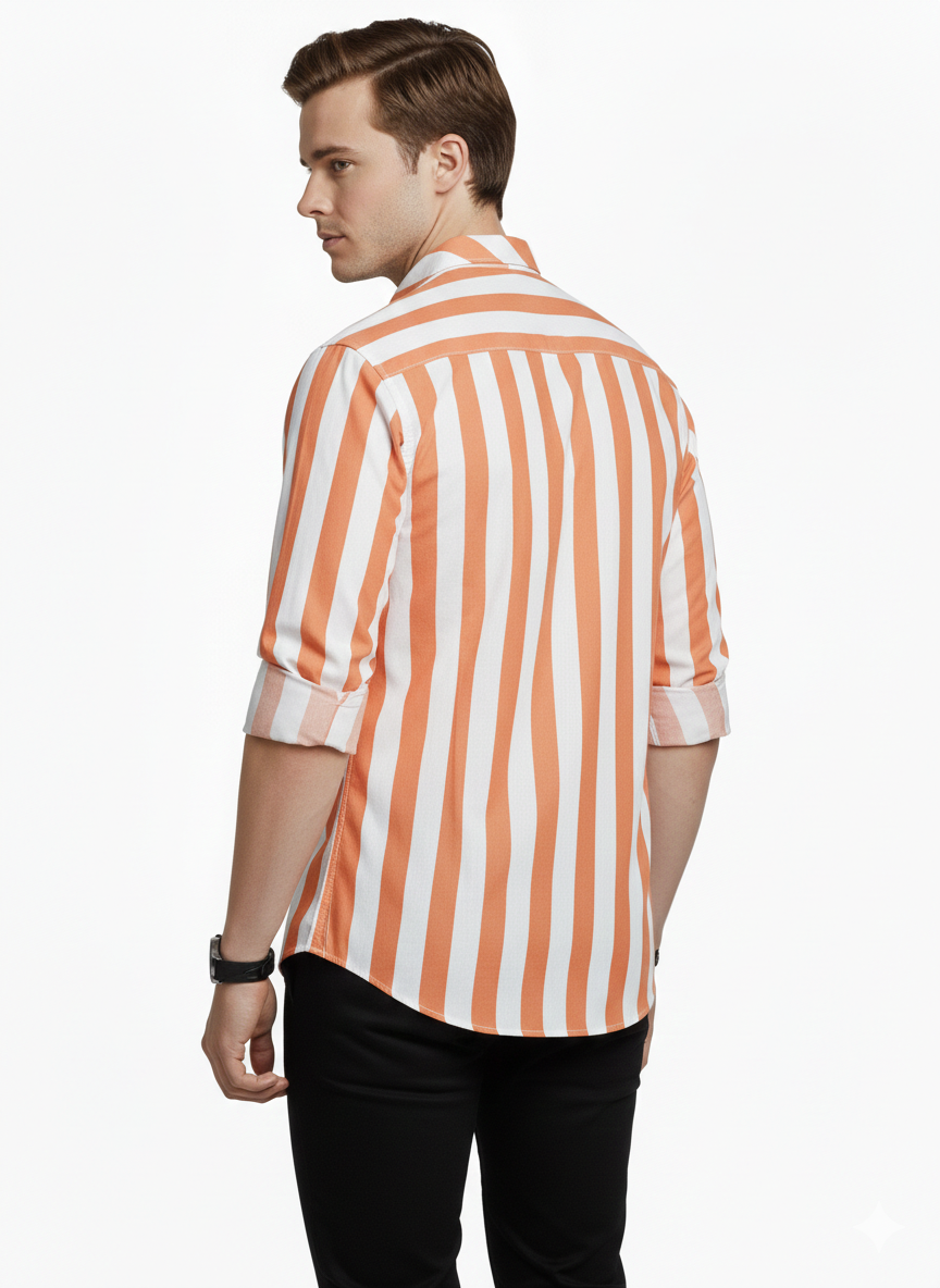 Orange and White Lining Shirt H228