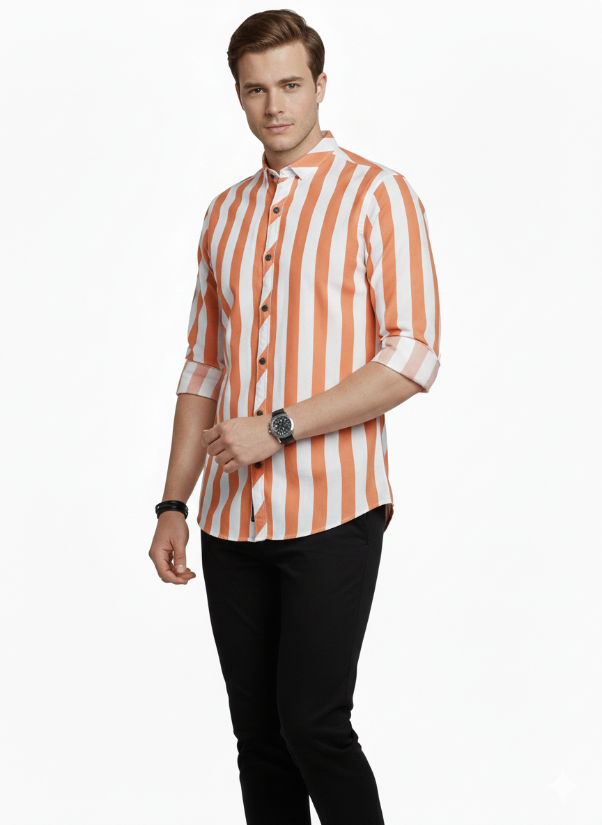 Orange and White Lining Shirt H228