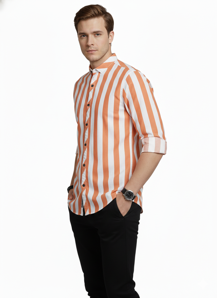 Orange and White Lining Shirt H228