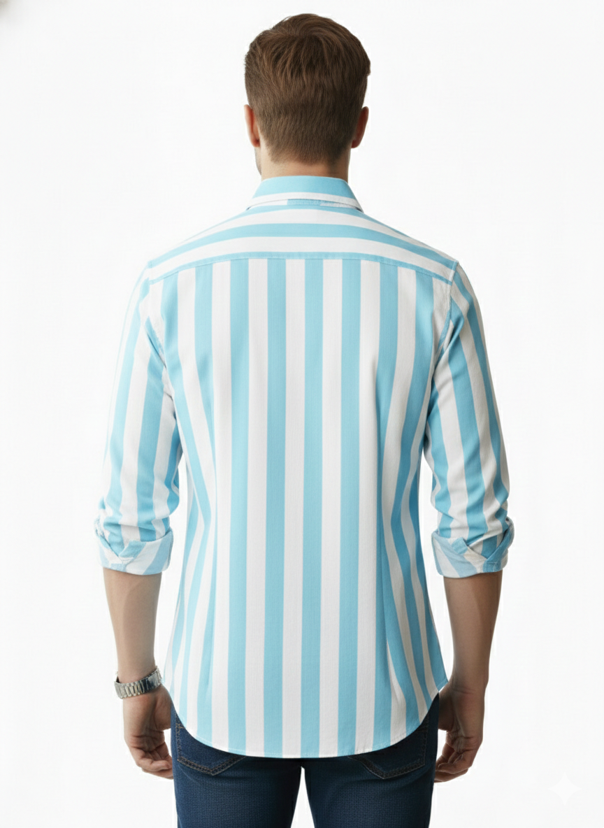 Blue and White Lining Shirt H229
