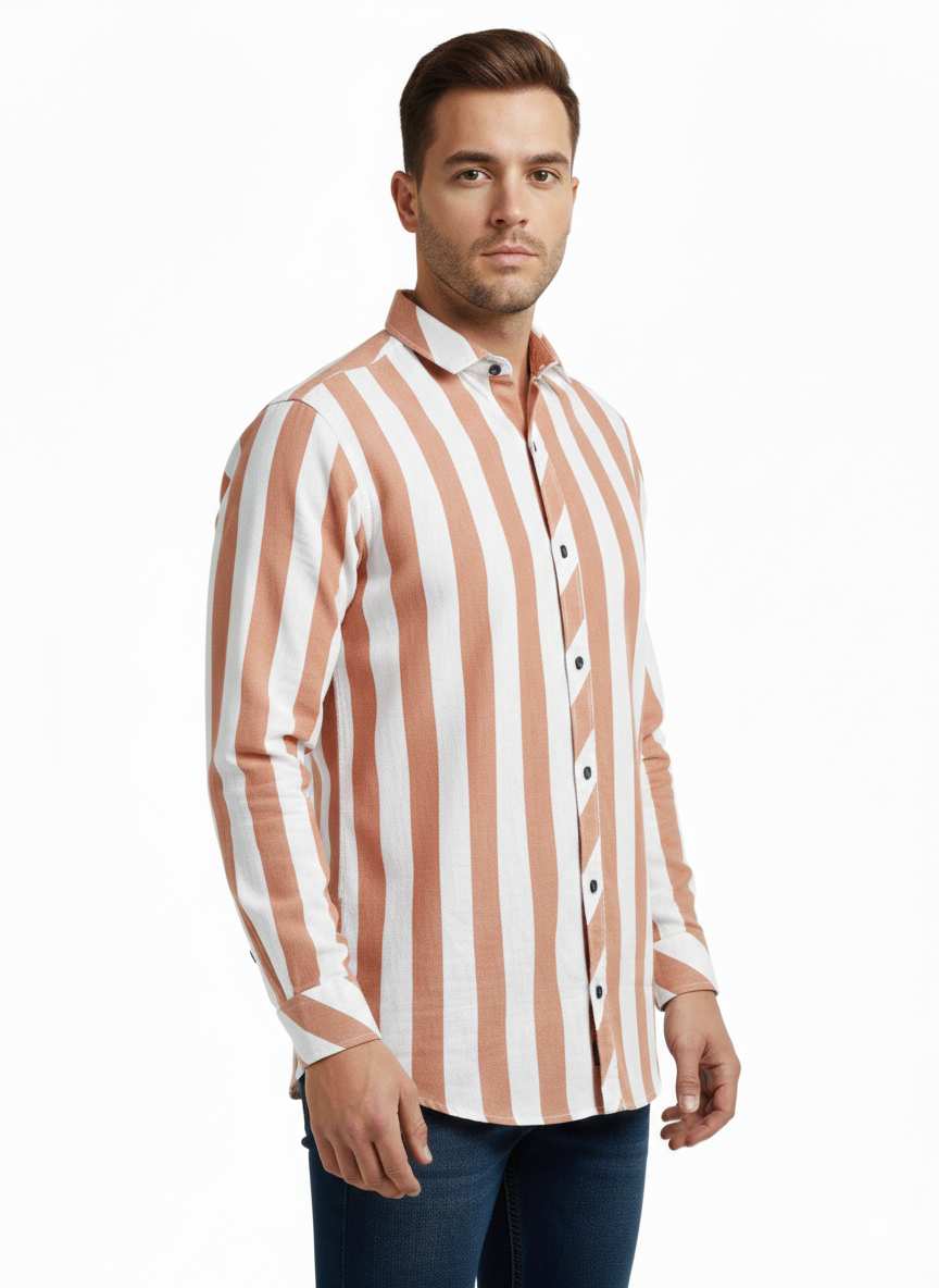 Brown and White Lining Shirt H225