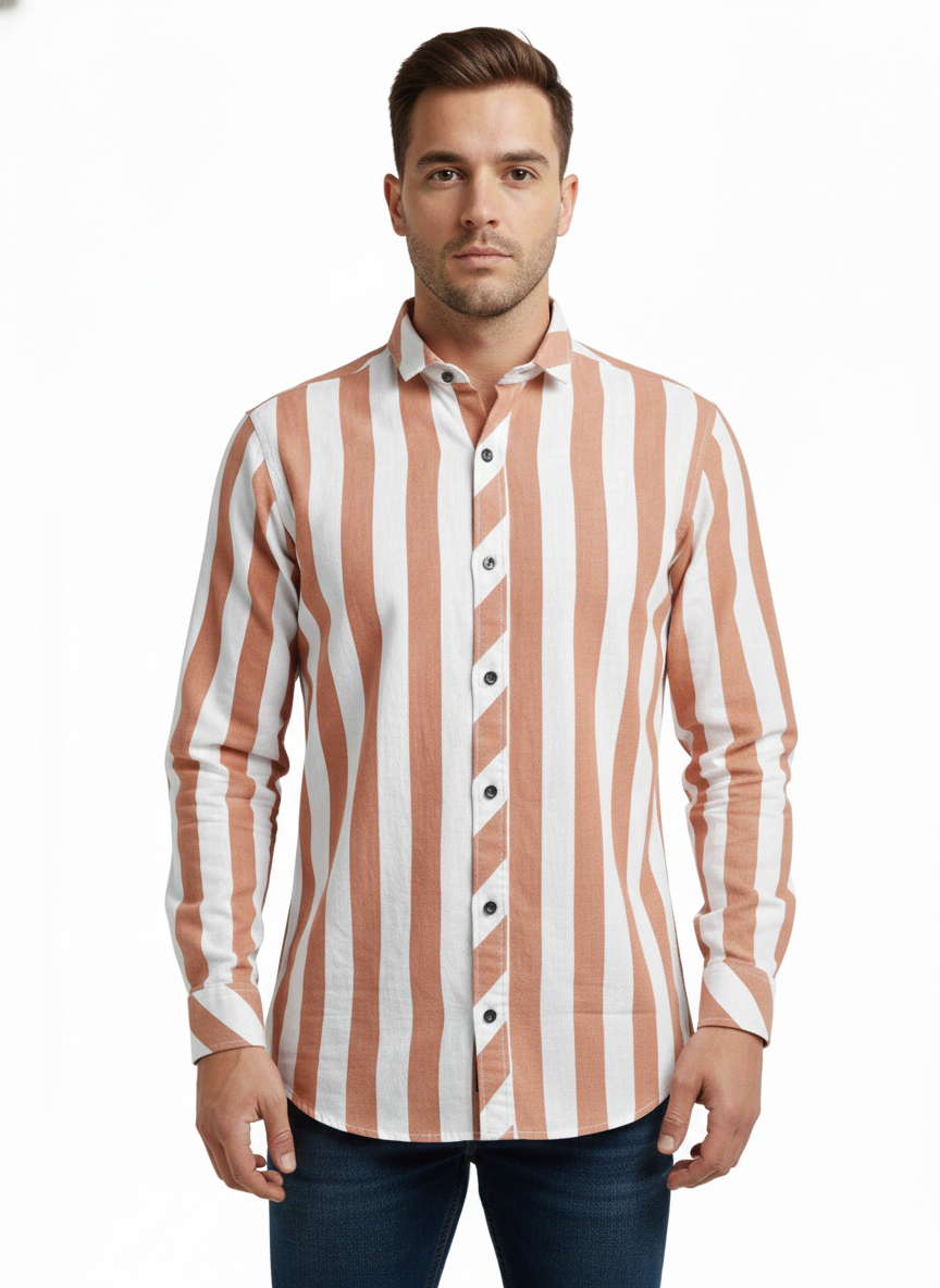 Brown and White Lining Shirt H225